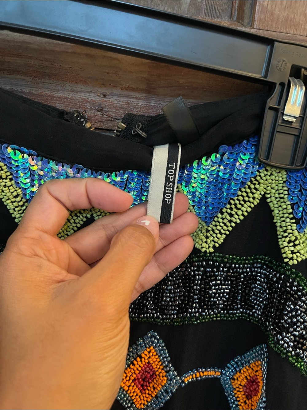 Top Shop Black Beaded Geometric Mini Skirt - Multicolor Accent Size 8 - Picture 6 of 7